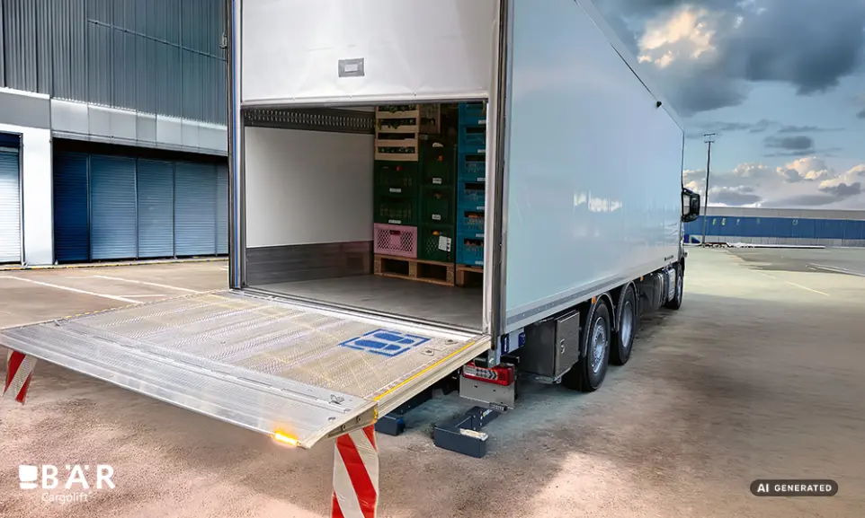 Rolltor des Lkws wird automatisch in Abhängigkeit der Bär Ladebordwand bewegt