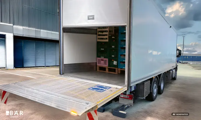 Rolltor des Lkws wird automatisch in Abhängigkeit der Bär Ladebordwand bewegt