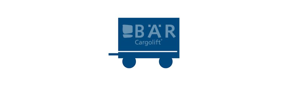 Blaues Piktogramm zeigt Drehschemelanhänger von der Seite mit Bär Cargolift Logo
