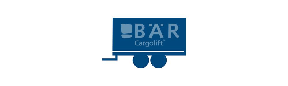 Blaues Piktogramm zeigt Zentralachsanhänger von der Seite mit Bär Cargolift Logo